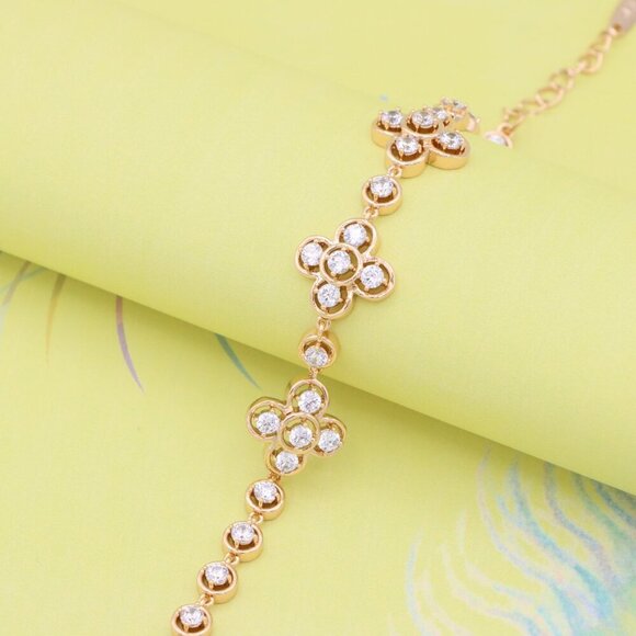 "Rose Gold Floral Cluster Bracelet with Crystal Accents, XPBL0966 - Picture 4 of 11